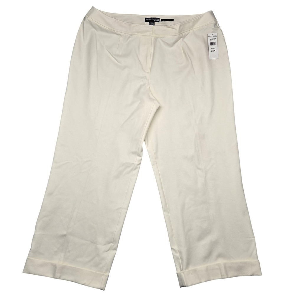 Norton McNaughton Woman Pants Womens 22W White Stretch Dress Straight Leg Cuffed